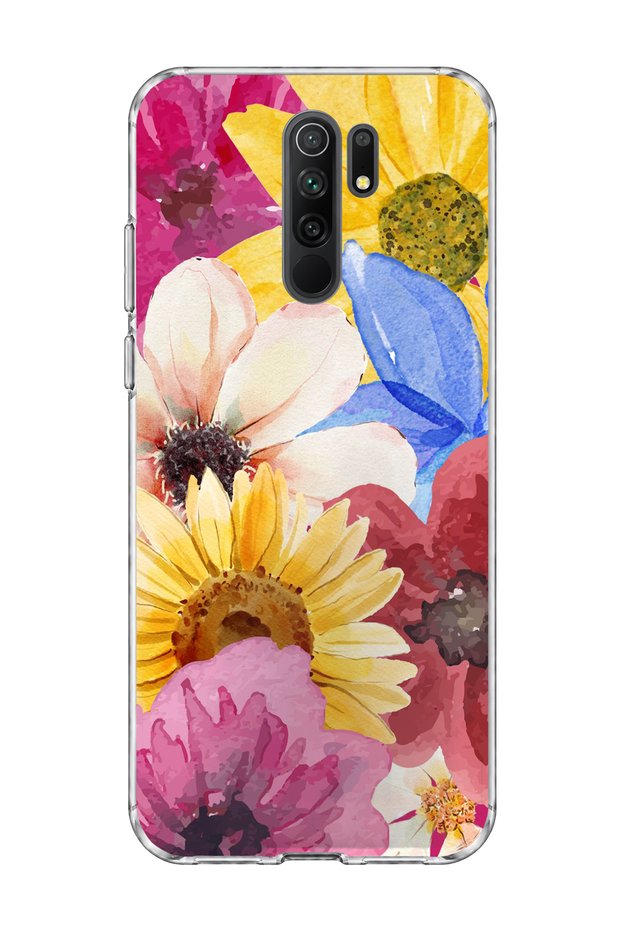 Redmi 9 Compatible Sunflower Watercolor Printed Transparent Phone Case