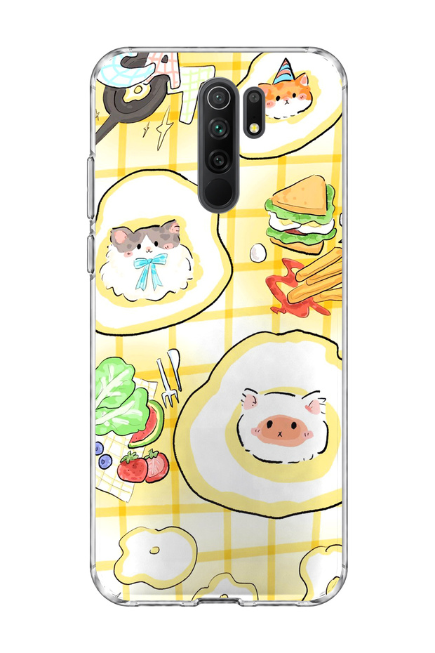 Redmi 9 Compatible Cat in the Field Egg Printed Transparent Phone Case