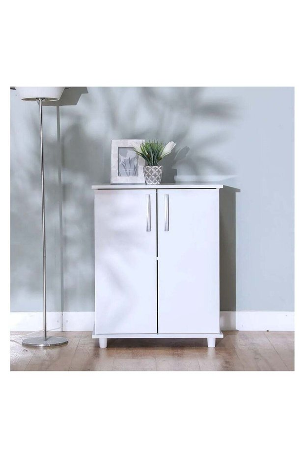 Absol Multipurpose 2 Door Cabinet Sturdy Home Kitchen Organiser SideboardModern Design Furniture for Dining Room Living Room Kitchen L60xW40xH75 cm - White