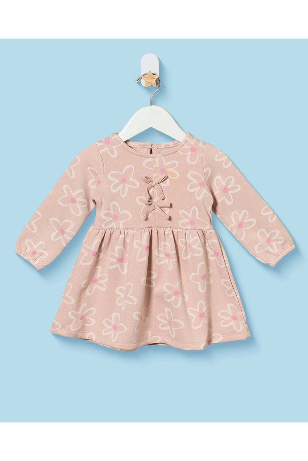 Infant Girls Pink And Ivory Floral Fleece Dress