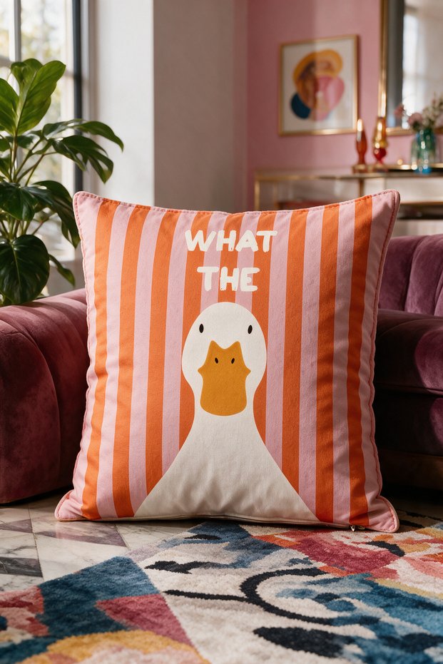 Modern Pop-Art Duck Figured Cushion Cover 43X43 cm Double-Sided Printed Suede