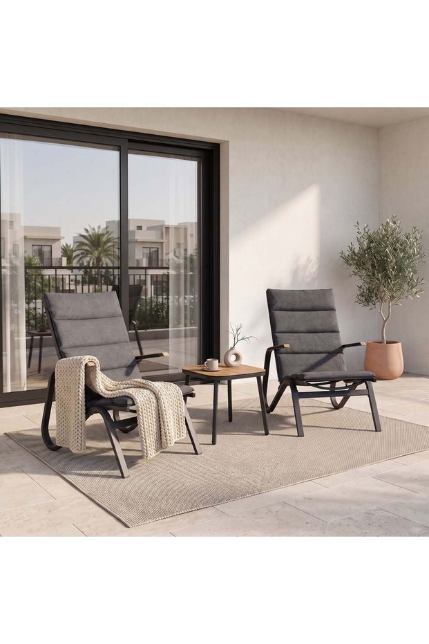 Riza Balcony Set 1+2 | 2-Seater Set With Table | All Weather 3 Piece Bistro Set With Coffee Table | Modern Design Furniture For Balcony Outdoor Garden -