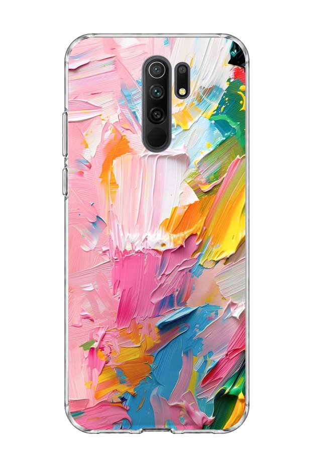 Redmi 9 Compatible Pink Brushstroke Printed Transparent Phone Case
