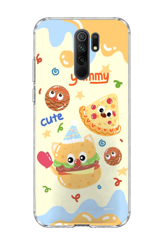 Redmi 9 Compatible Cute Hamburger Pizza Printed Transparent Phone Case