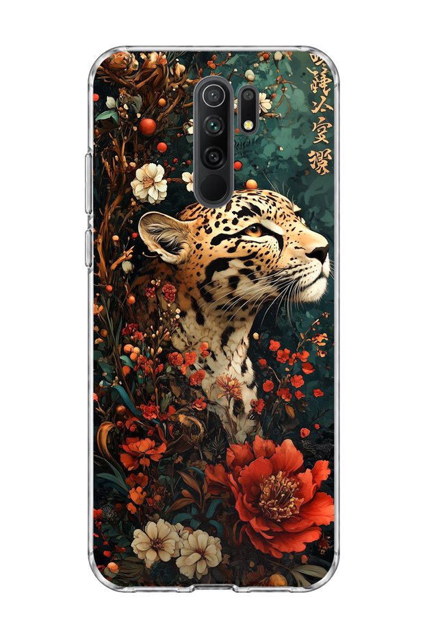 حافظة هاتف شفافة متوافقة مع Redmi 9 مطبوعة بزهرة ليوبارد حمراء