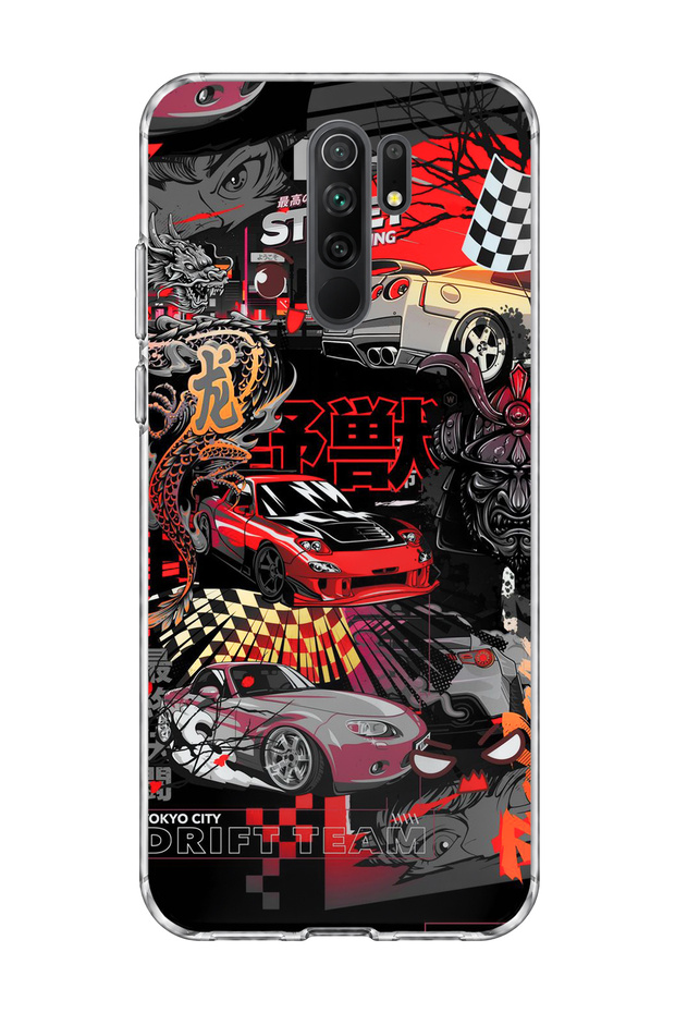 Redmi 9 Compatible Tokyo Street Race Printed Transparent Phone Case