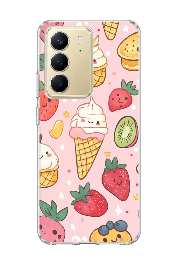 Realme C75 Compatible Ice Cream Strawberry Pink Printed Transparent Phone Case