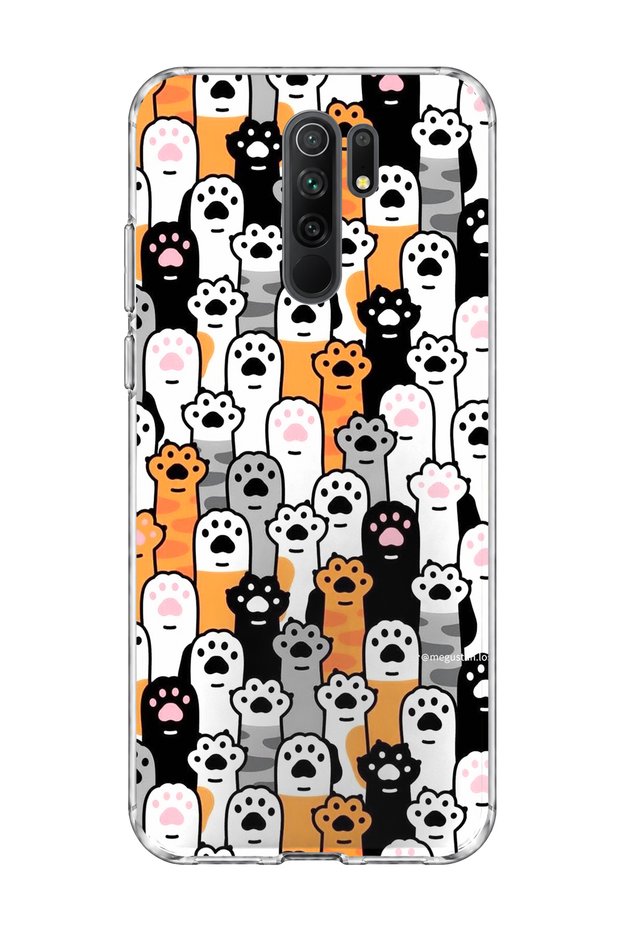Redmi 9 Compatible Colorful Cat Paw Printed Transparent Phone Case