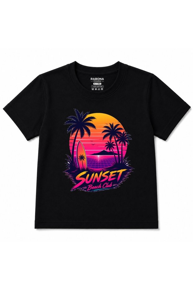 Sunset Beach Club – Retro Tropical Surf Kids Graphic T-Shirt