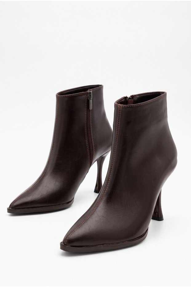 Women's Pointed Toe Zippered Thin High Heeled Brown Boots (10 cm Heel)