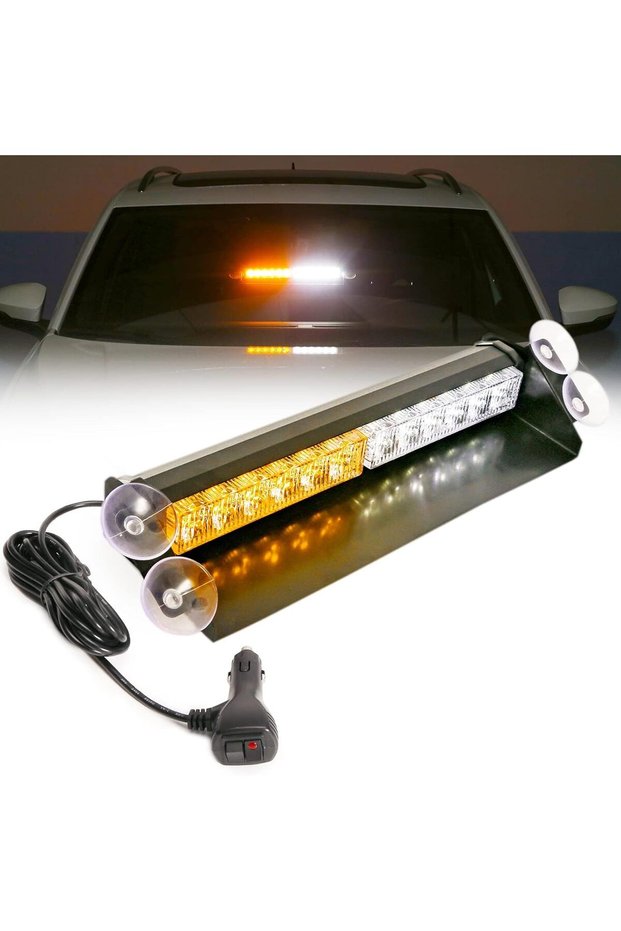 14.8in LED Emergency Strobe Light Bar for Windshield, Interior Visor Deck Flashing, Amber/White, 12