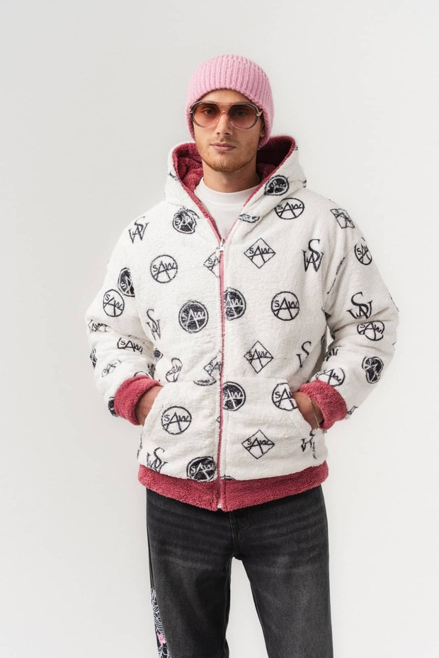 Revershell Reversible Zippered Hooded Plush Men's Coat
