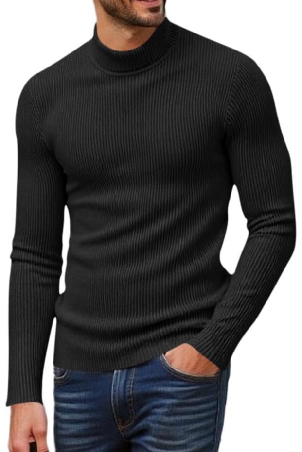 Men's Slim Fit Turtleneck Sweater Casual Lightweight Knitted Pullover Long Sleeves Solid Basic Top
