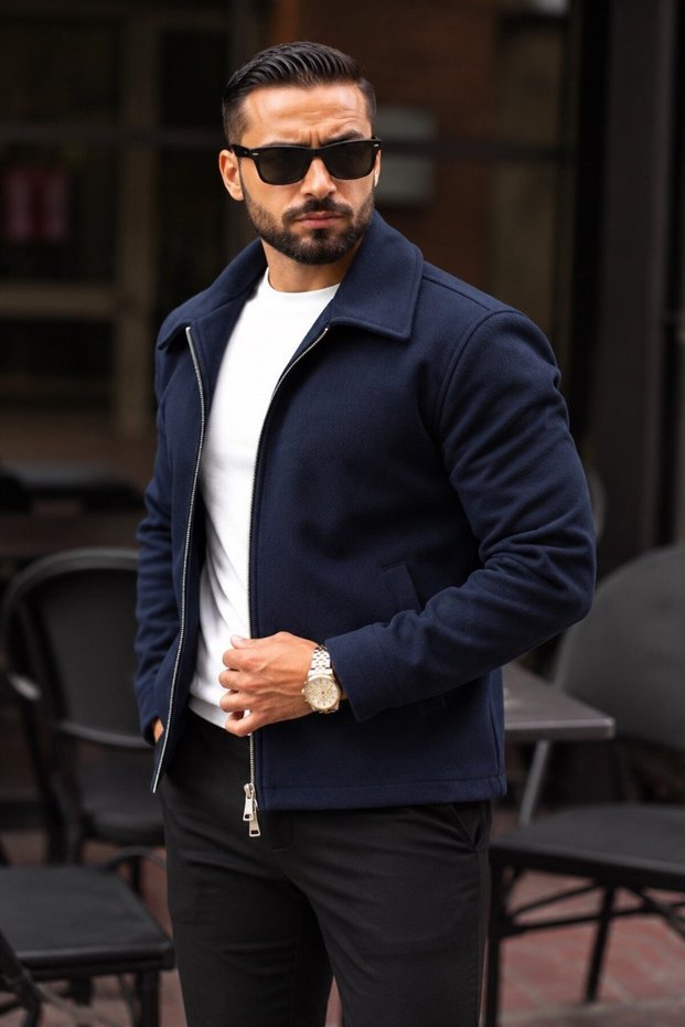Men's Double Zip Detail Melton Jacket