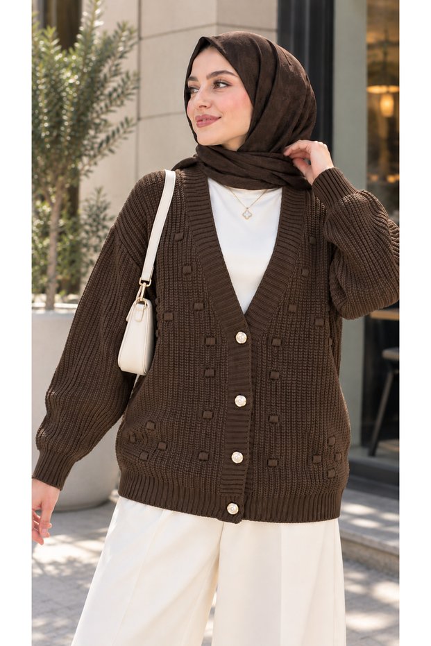 Buttoned V-Neck Knitwear Cardigan Brown
