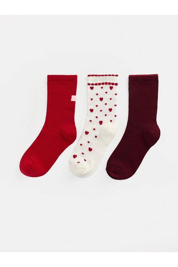 Heart Patterned Women's Socks 3-Piece Set (W6)