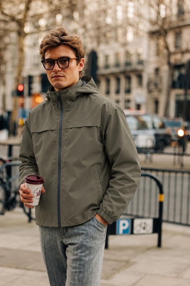 Men's Hooded Zippered Casual Seasonal Raincoat