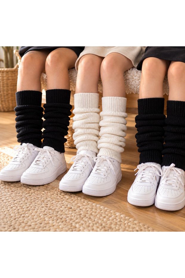 Diba 3-Piece Leggings Set Black White Black, 71% Wool 20% Cotton, Thick Knitted Drawstring Women's Leggings