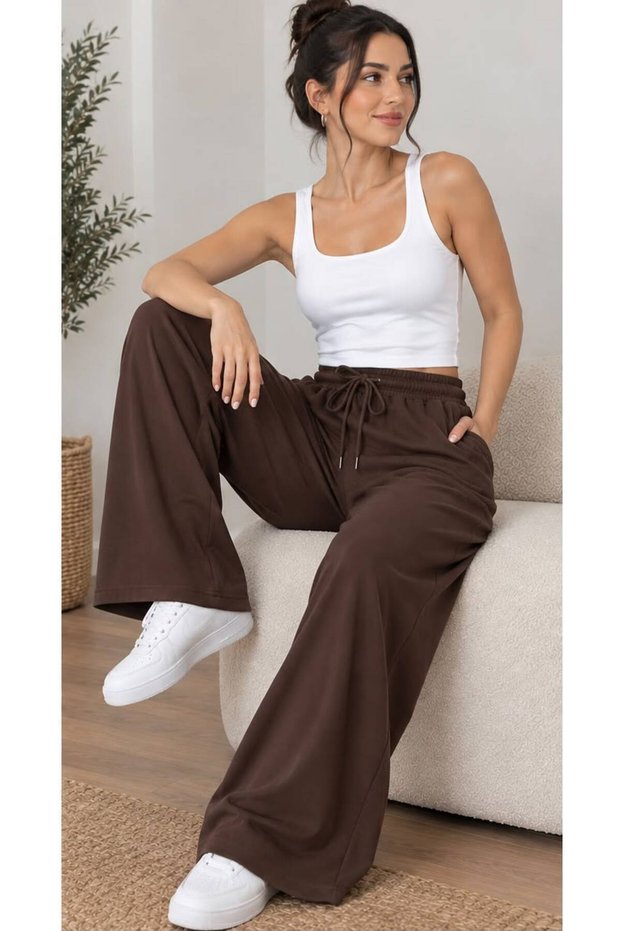 Viscose Fabric Women's Solid Color Loose (Piped Leg) Single Bottom Pants M/L/Xl/Xxl