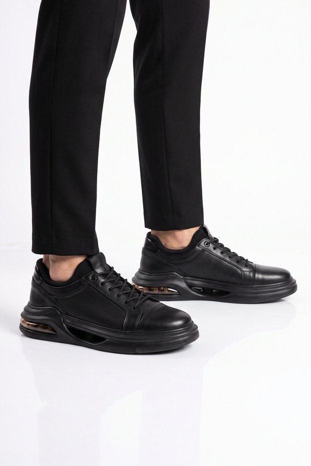 Rubber Comfortable Sole Rubber Laced Black Genuine Leather Men's Casual Shoes Hz2581-6003
