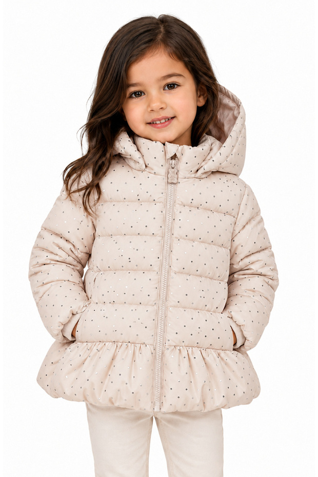 Licensed Girls' Hooded Inflatable Coat with Polka Dot Pattern