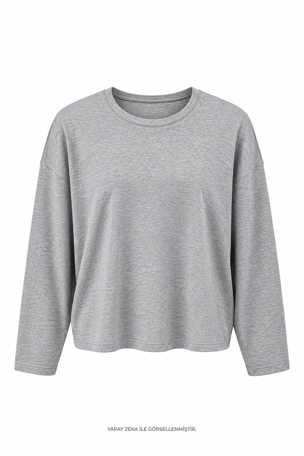 Thick Padded Crew Neck Blouse Gray