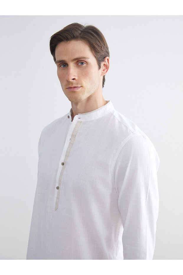 Ozmarka New Season Slim Fit Stand Collar Long Sleeve Poplin Men's Shirt