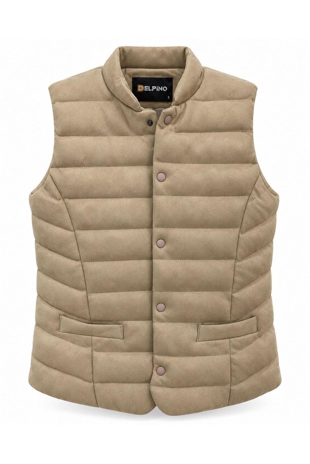Delpino Men's Slim Fit Suede Vest with Snap Fasteners 7831