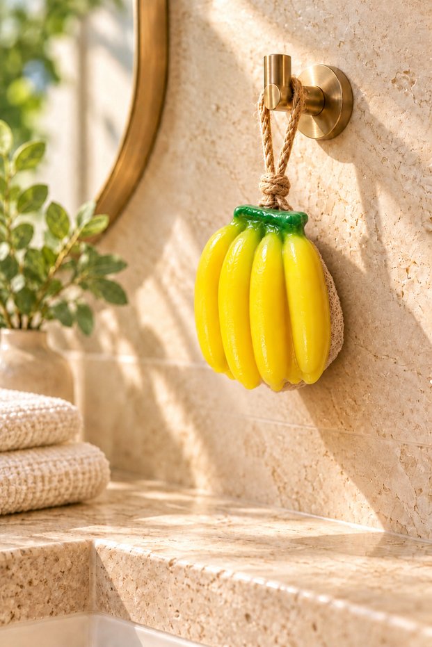 Decorative Scented Soap & Peel-Off Effective Hangable Decorative Bath Soap & Banana Shaped Fiber Solid Soap 8X7.5X5 cm