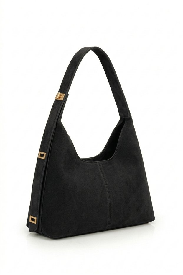 Women's Brown Suede Luxury Leather Shoulder Bag - Adjustable Lock Strap and Puppy Form