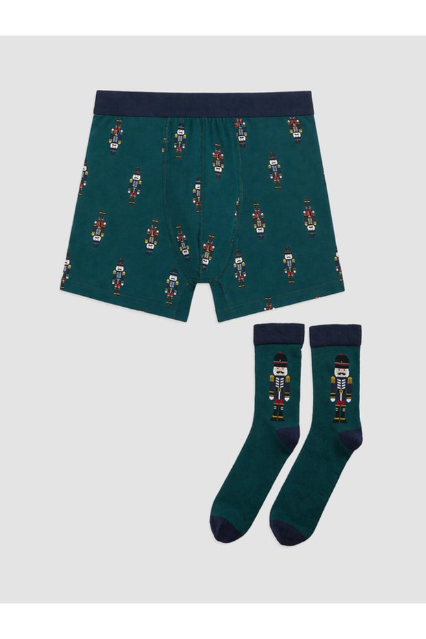 Rmz Gi̇yi̇m Farkiyla Men's Embroidered Boxer and Sock Set