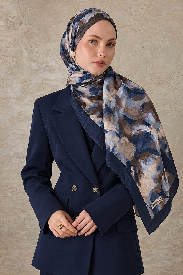 Navy Blue Canvas Patterned Shawl