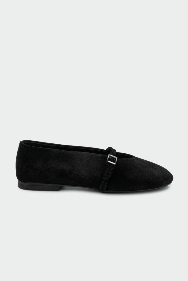 Nest Black Suede Comfortable Modern Genuine Leather Mary Jane Women's Flats
