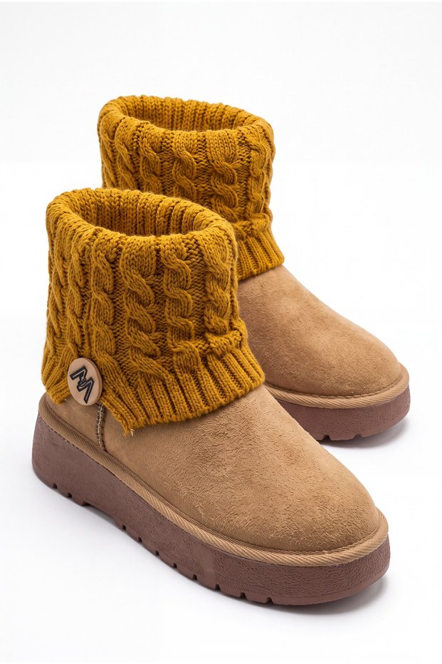 Women's Braided Sweater Suede Winter Boots with Fur Inside Women's Tan Boots