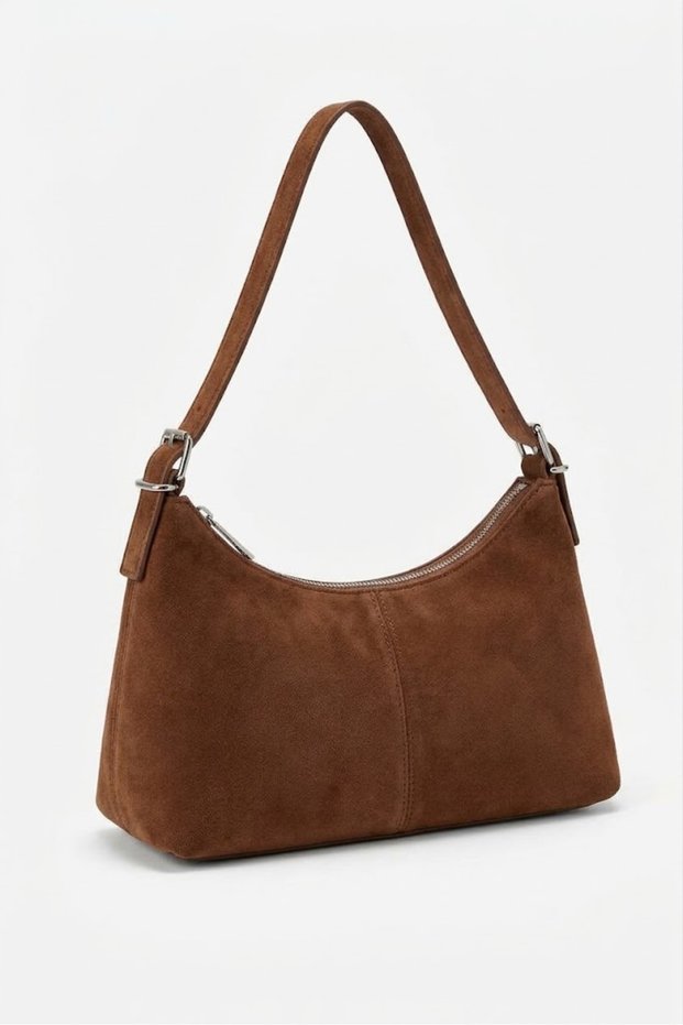 Suede Look - Women's Shoulder Bag, Minimalist Hand and Shoulder Bag