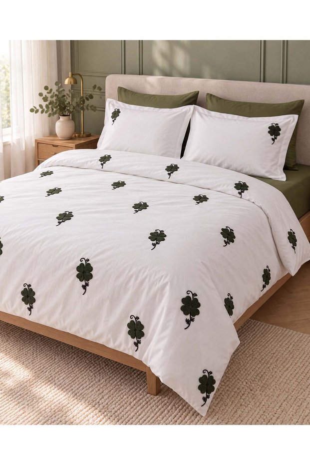 Fortuna Yonca Punch Embroidered 100% Cotton Double Duvet Cover Set 6 Pieces