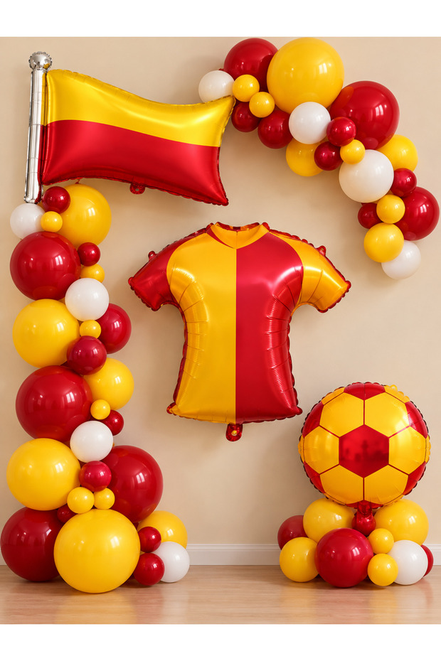 Party Galatasaray Themed Fan Birthday Balloon Set | Flag, Jersey, and Soccer Ball Foil Balloons