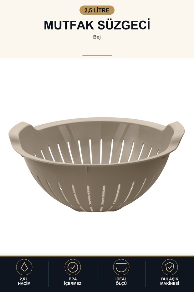 Colander 2.5 L Plastic Vegetable Fruit Pasta Rice Strainer Kitchen Colander Beige