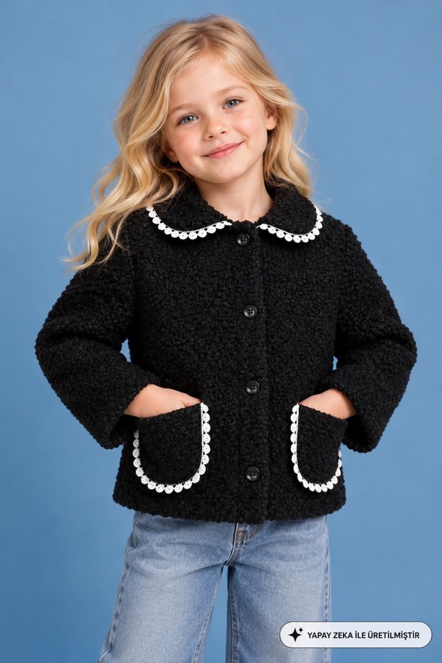 Girl's Jacket with Scallop Detail and Pockets, Stylish Casual Jacket