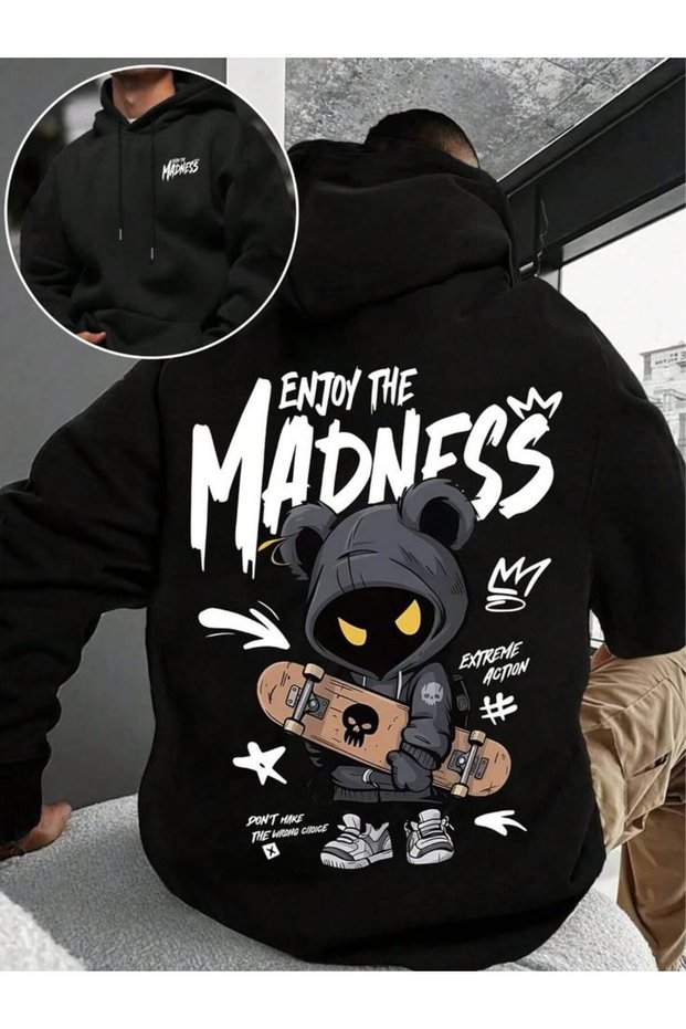 Unisex Oversize Printed Hooded Sweatshirt with Kangaroo Pocket