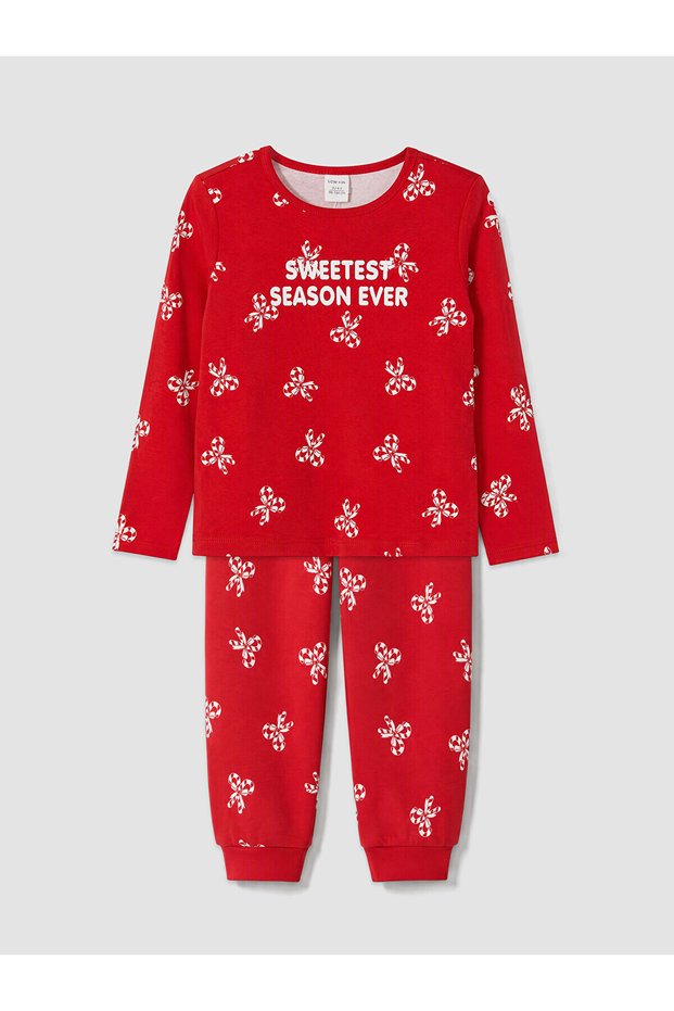 Özmarka New Season Red Printed Girls' Pajama Set
