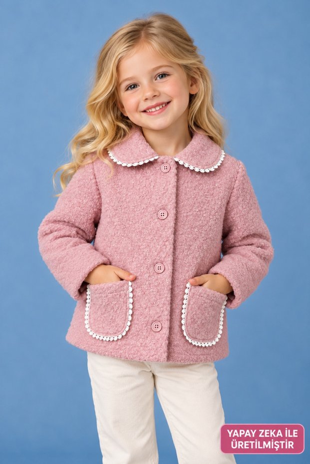 Girl's Jacket with Scallop Detail and Pockets, Stylish Casual Jacket