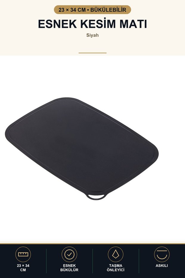 Flexible Cutting Mat 23X34 cm Bendable Thin Cutting Board with Hanger Anti-Overflow Black