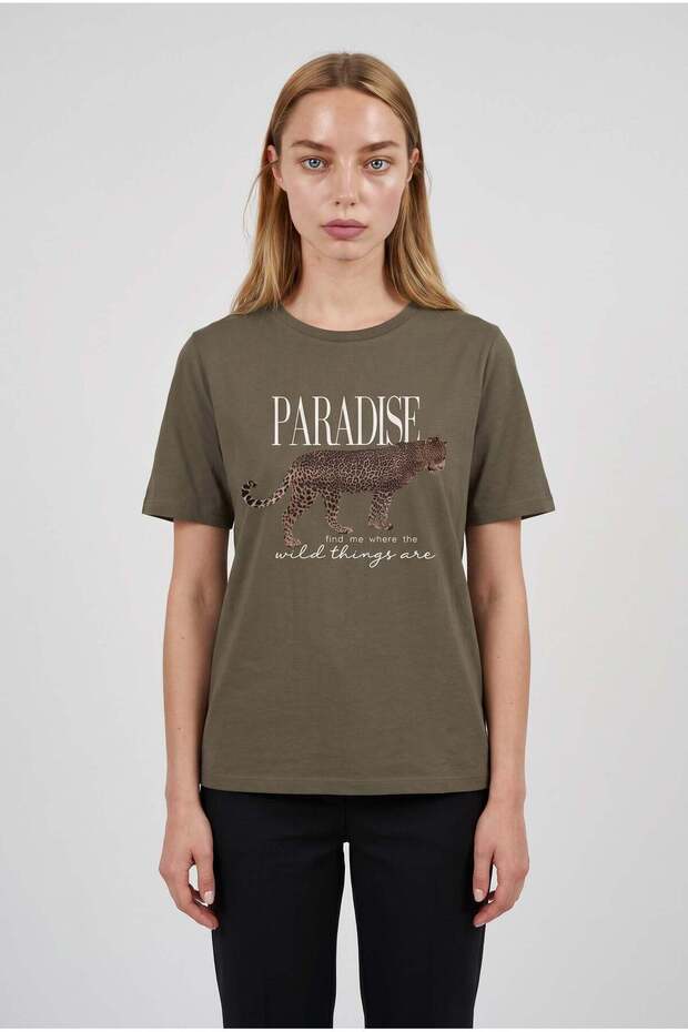Women's Khaki Paradise Leopard Women's Short Sleeve Relax Fit Comfortable Cut Regular T-Shirt