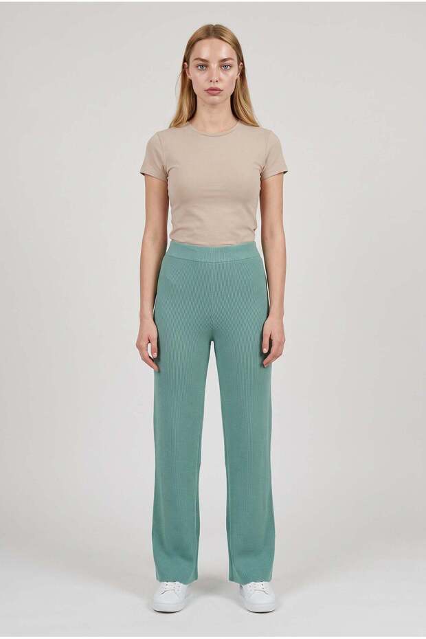 Women's Aqua Green Knitwear Trousers Single Bottom S-M-L Compatible Flexible One Size