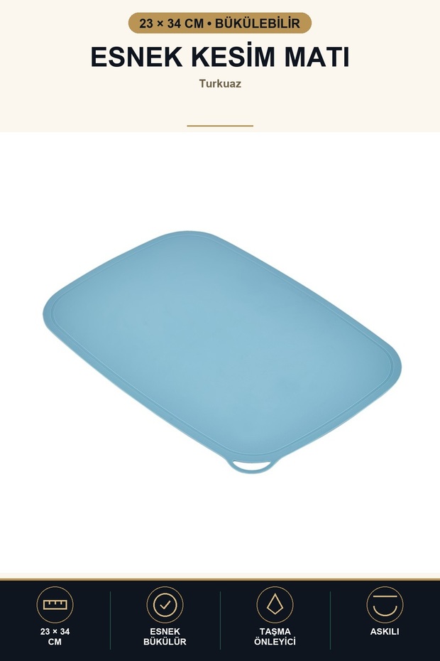 Flexible Cutting Mat 23X34 cm Bendable Thin Cutting Board with Hanger Anti-Overflow Turquoise
