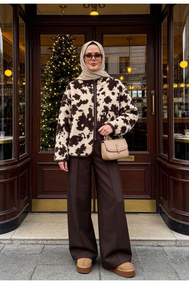 Alora Zippered Fleece Double Set Brown