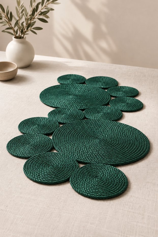 Dark Emerald Green Color Runner / Table / Living Room, Coffee Table Cover (75X35) / New Year, Christmas Table Decoration