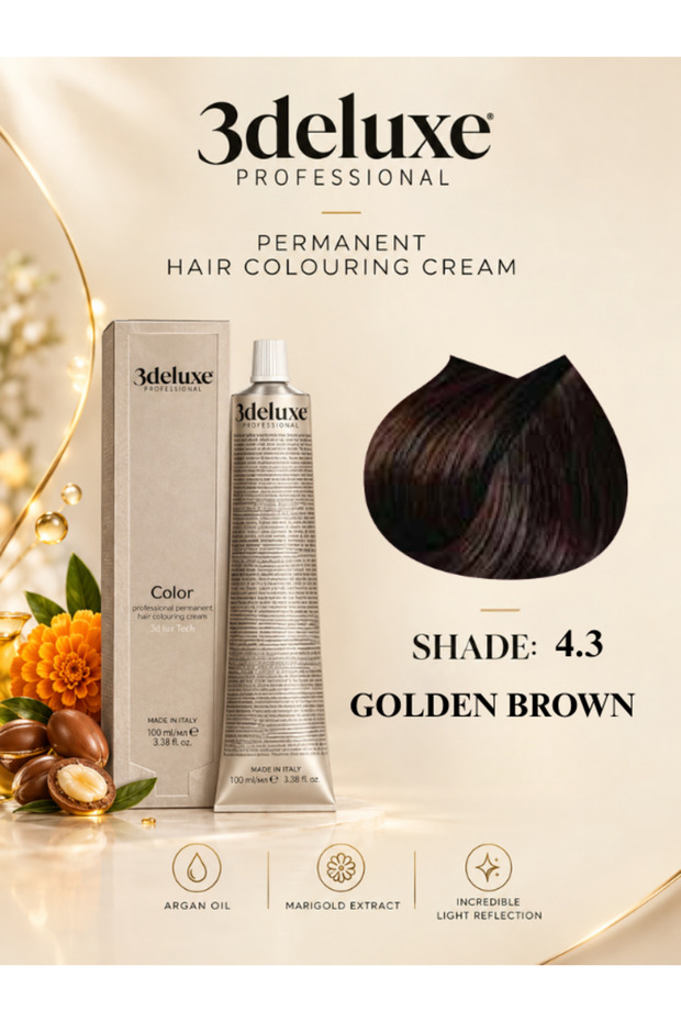 Hair Color Cream With Argan Oil & Marigold Extract Golden Brown 100ml 4.3