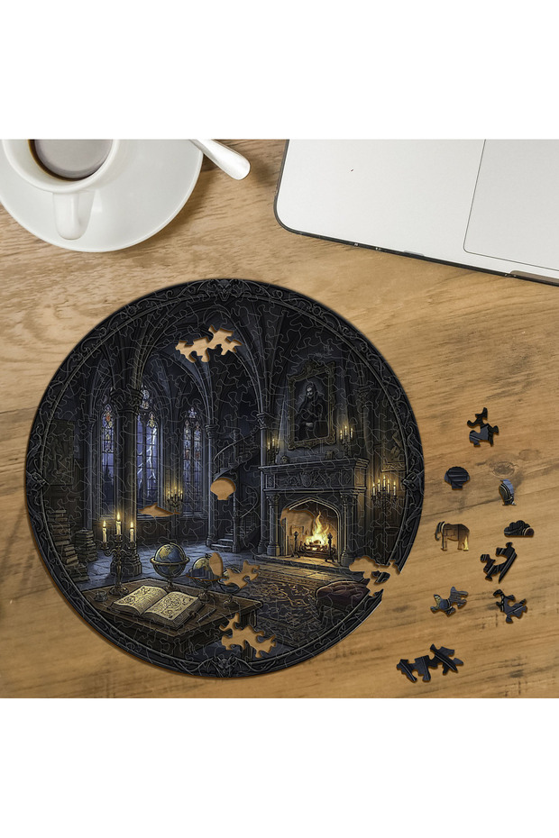 The Wizard's Library Design Custom Cut Round 272 Piece Wooden Puzzle Mpda756